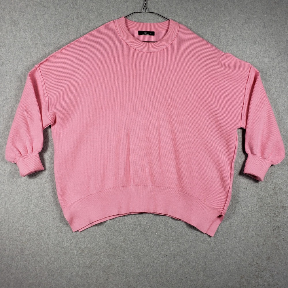 Lillusory Pink Ribbed Knit Oversized Sweater L 50% Viscose Soft Academia Cozy L‎